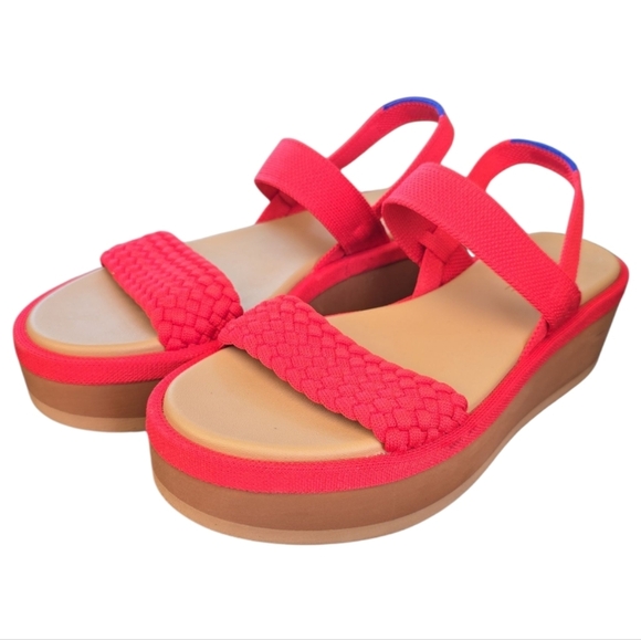 Rothy's The Lightweight Wedge Sandals Red Hot Woven 8.5 Braided Strap Like New - Picture 2 of 11